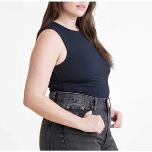 NUUDS Black Ribbed Crew Tank Bodysuit Size XL